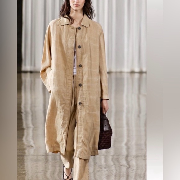 Zara Jackets & Blazers - NWT  Zara ZW Collection Fluid Washed Trench Coat Linen Oversized Neutral Size M